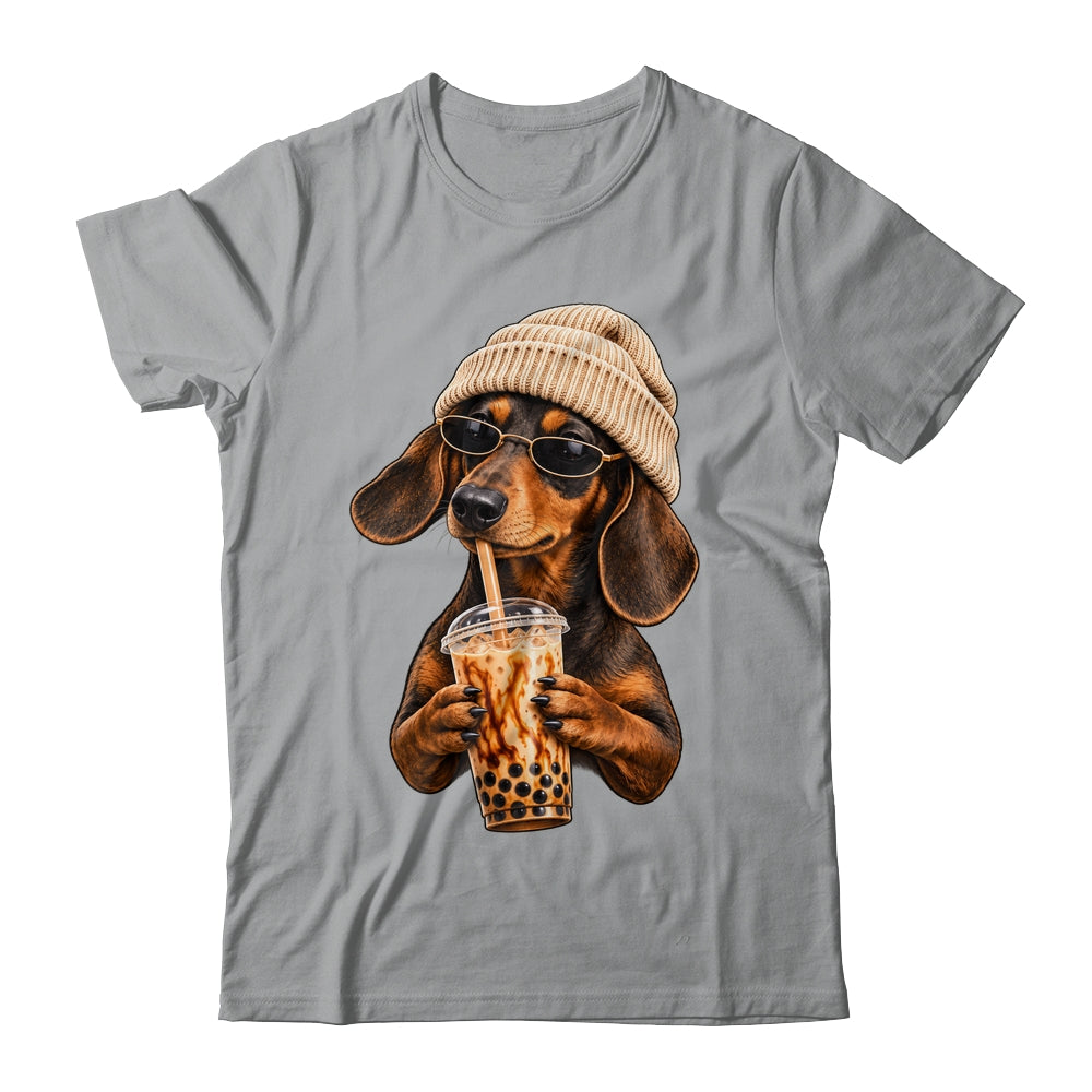 Funny Dachshund Hipster Dog Wiener Drinking Iced Coffee Shirt & Tank Top | siriusteestore