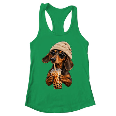 Funny Dachshund Hipster Dog Wiener Drinking Iced Coffee Shirt & Tank Top | siriusteestore