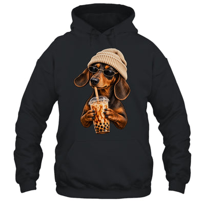 Funny Dachshund Hipster Dog Wiener Drinking Iced Coffee Shirt & Tank Top | siriusteestore