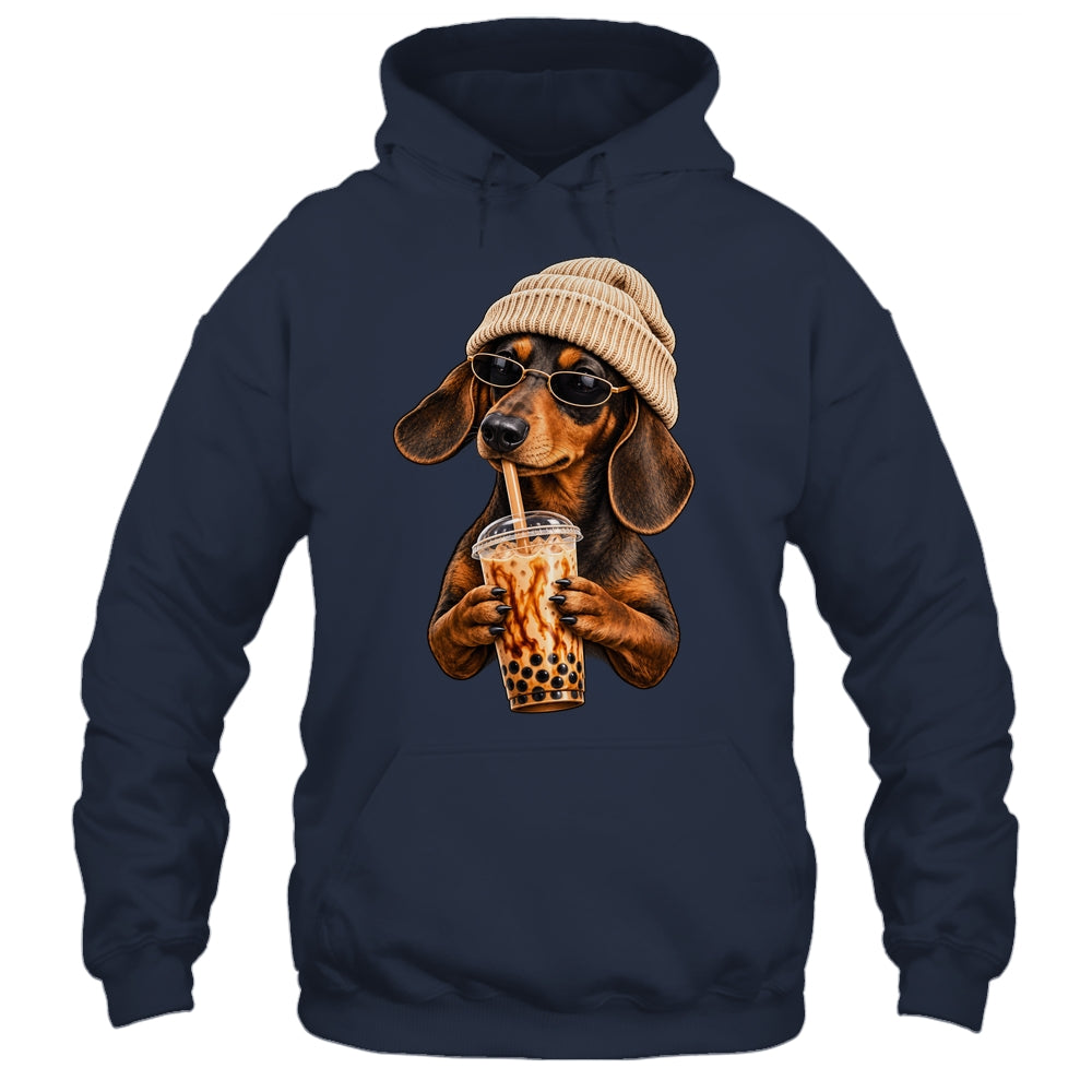 Funny Dachshund Hipster Dog Wiener Drinking Iced Coffee Shirt & Tank Top | siriusteestore