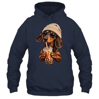 Funny Dachshund Hipster Dog Wiener Drinking Iced Coffee Shirt & Tank Top | siriusteestore