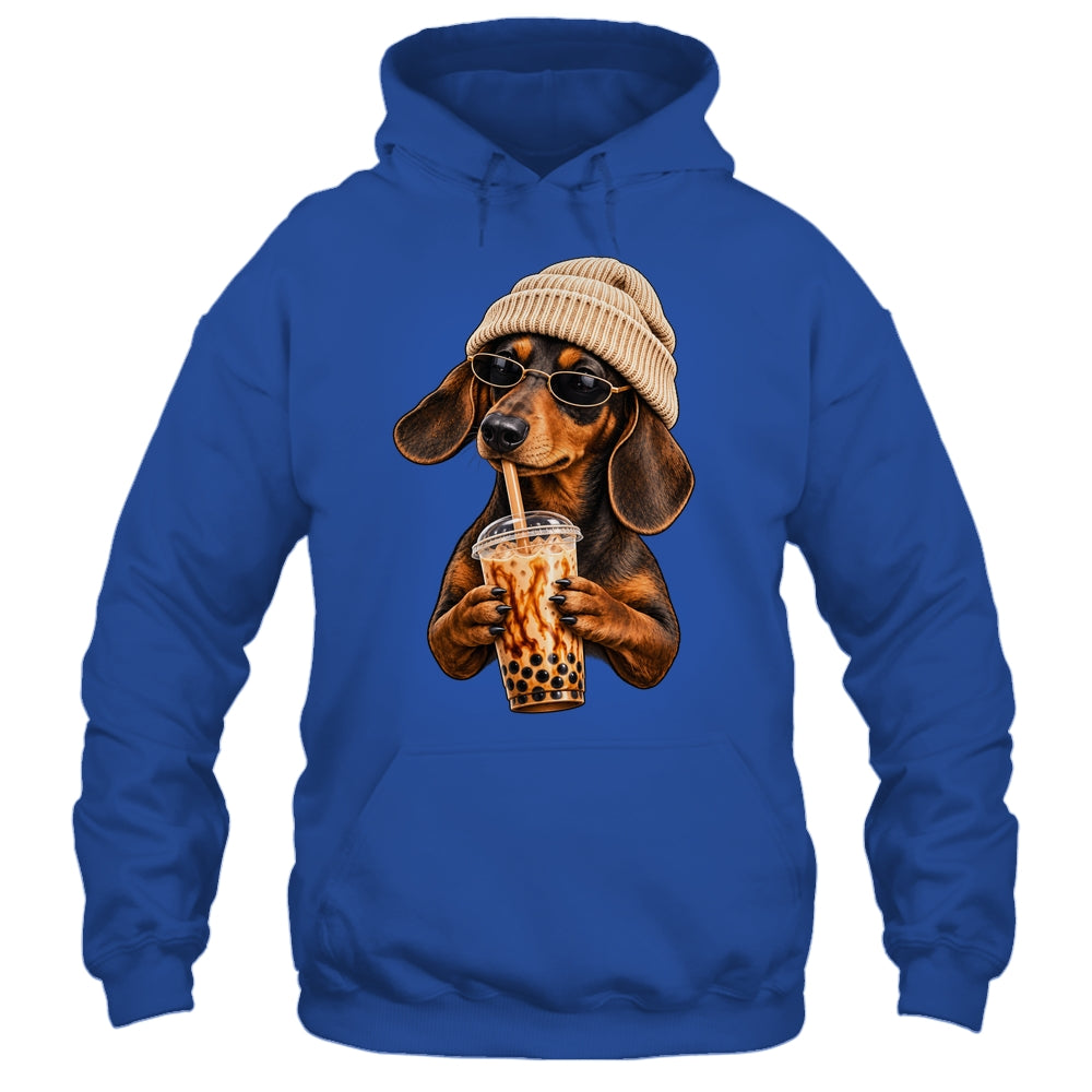 Funny Dachshund Hipster Dog Wiener Drinking Iced Coffee Shirt & Tank Top | siriusteestore