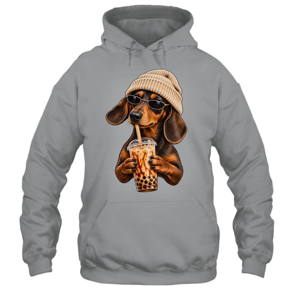 Funny Dachshund Hipster Dog Wiener Drinking Iced Coffee Shirt & Tank Top | siriusteestore