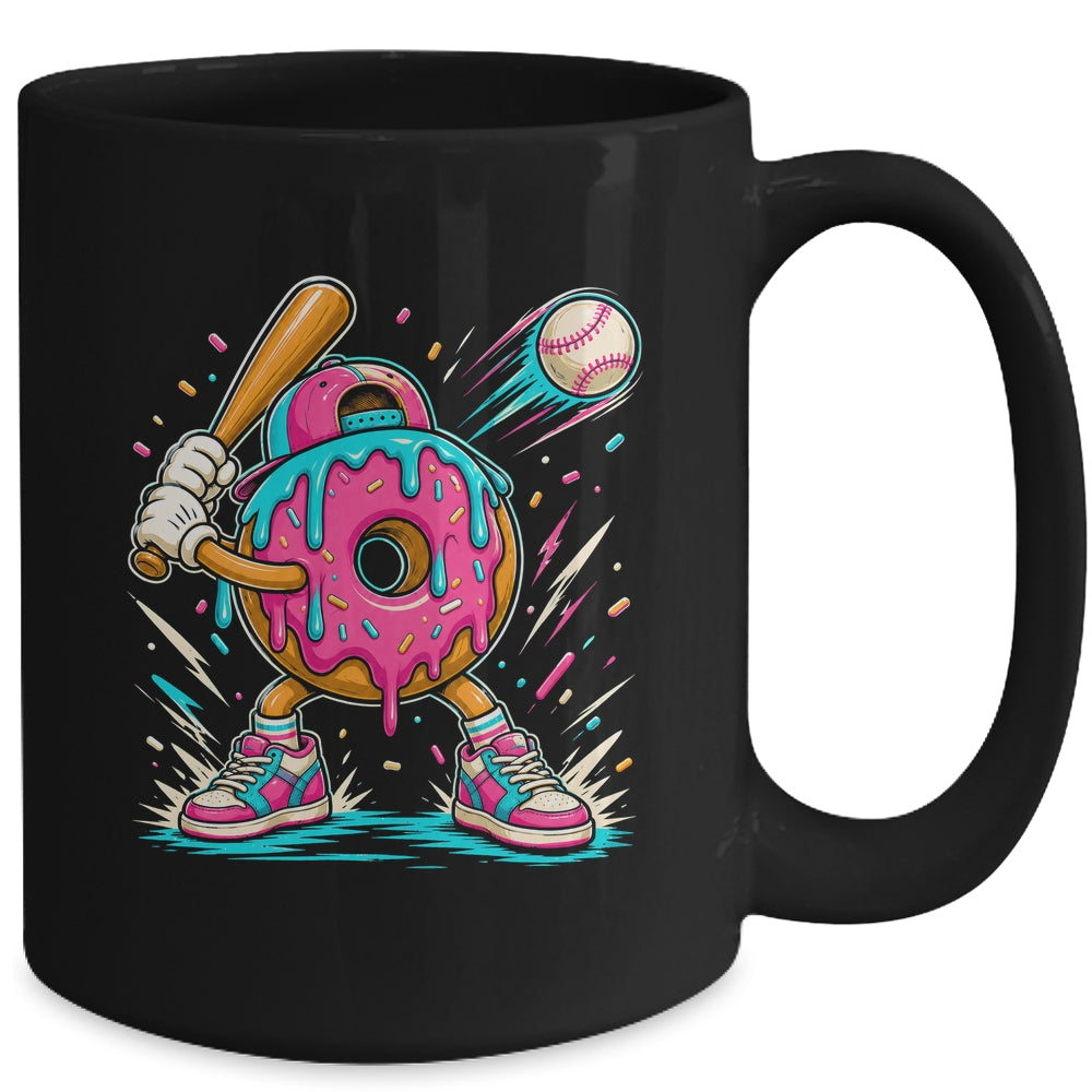 Funny Donut Playing Baseball Drip Ice Dream Boys Kids Mug | siriusteestore
