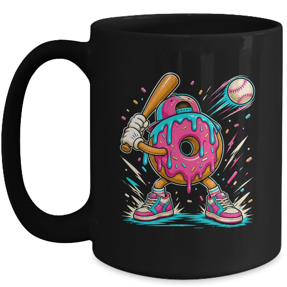Funny Donut Playing Baseball Drip Ice Dream Boys Kids Mug | siriusteestore