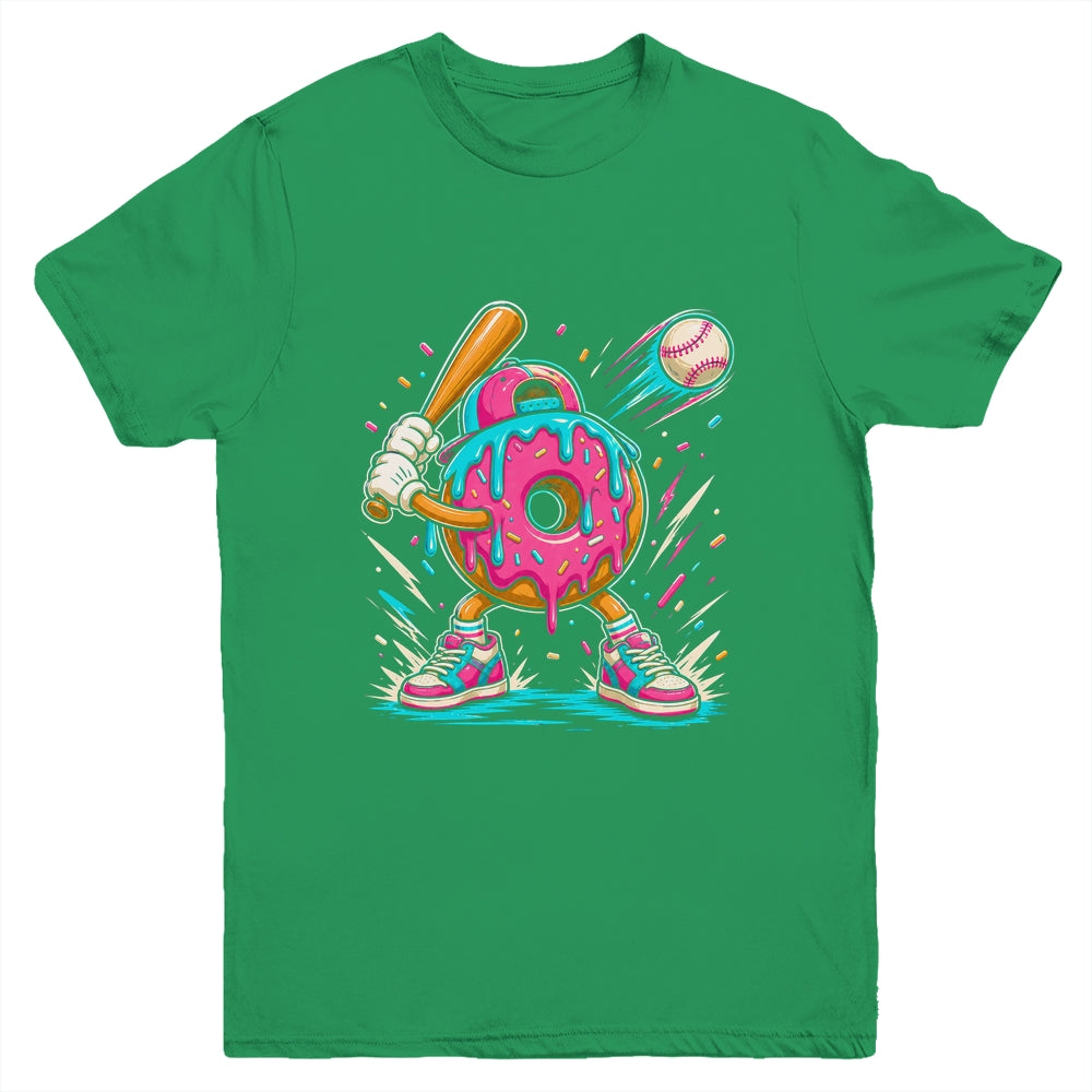 Funny Donut Playing Baseball Drip Ice Dream Boys Kids Youth Shirt | siriusteestore