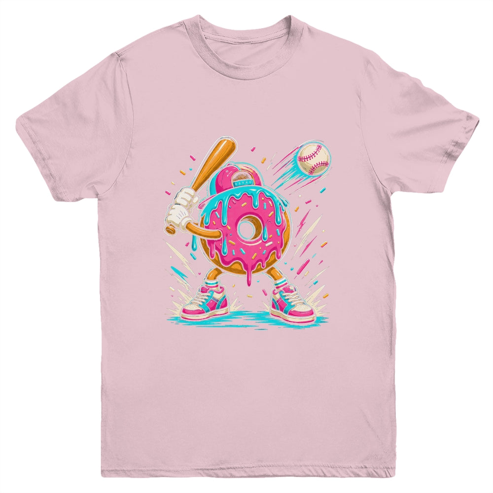 Funny Donut Playing Baseball Drip Ice Dream Boys Kids Youth Shirt | siriusteestore