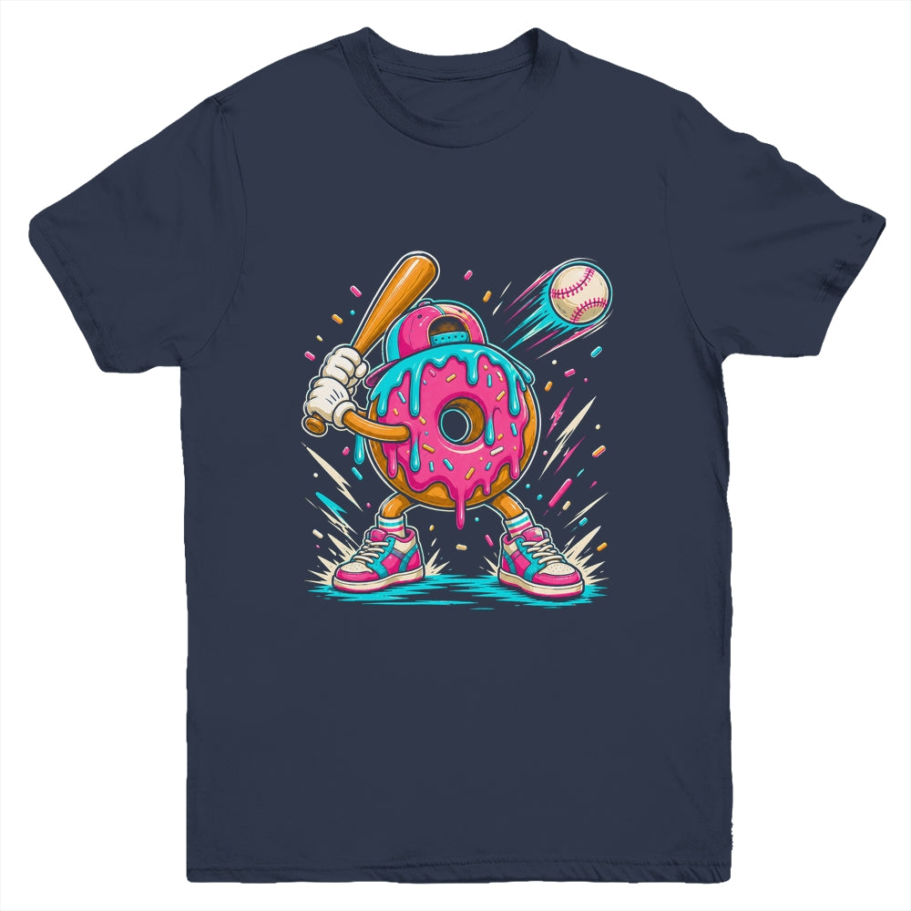 Funny Donut Playing Baseball Drip Ice Dream Boys Kids Youth Shirt | siriusteestore