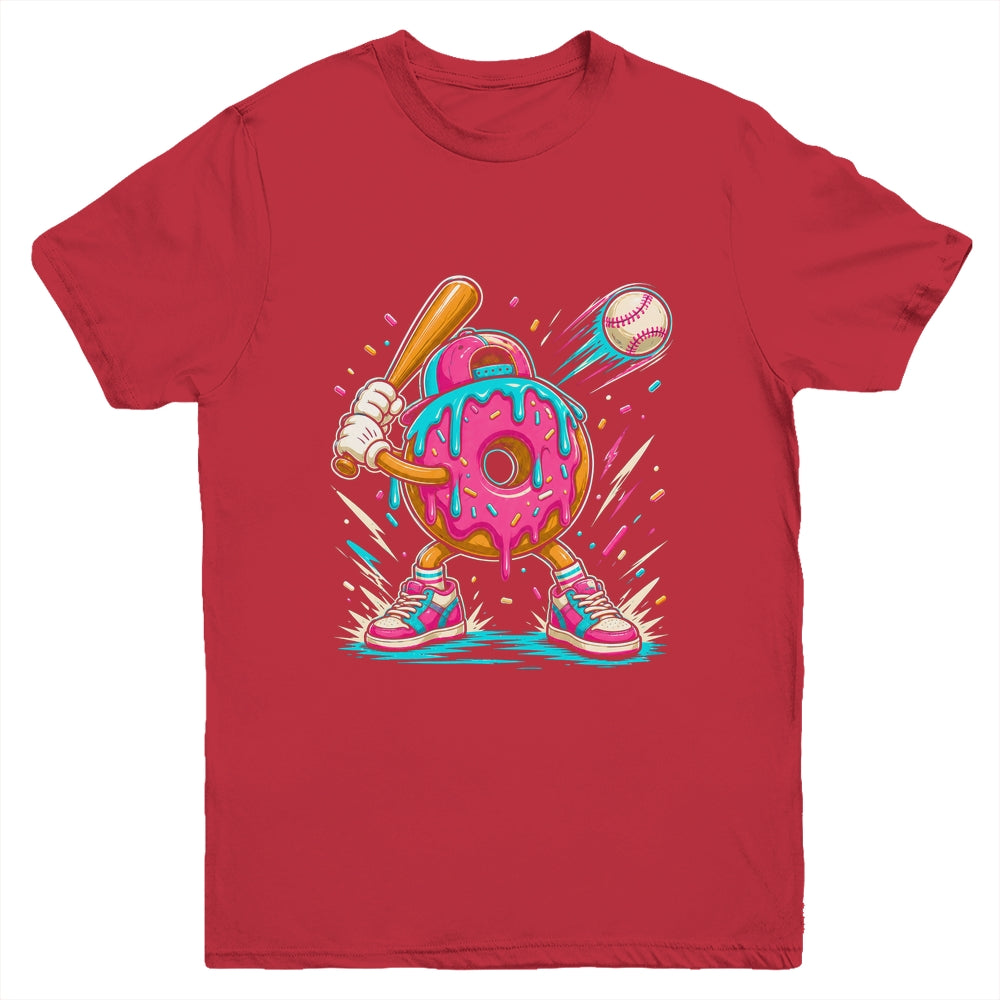 Funny Donut Playing Baseball Drip Ice Dream Boys Kids Youth Shirt | siriusteestore
