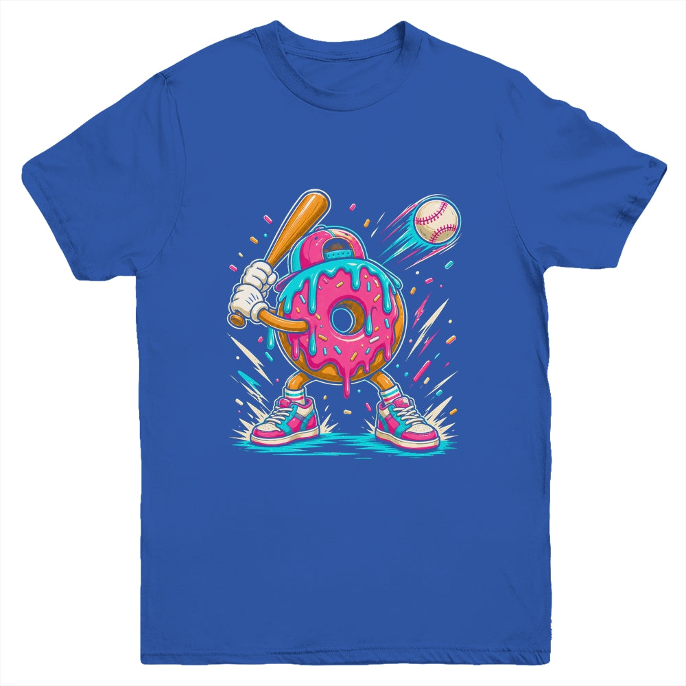 Funny Donut Playing Baseball Drip Ice Dream Boys Kids Youth Shirt | siriusteestore