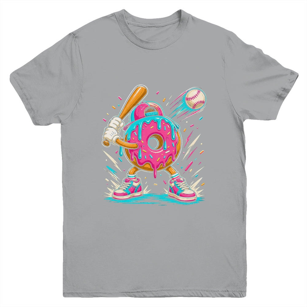 Funny Donut Playing Baseball Drip Ice Dream Boys Kids Youth Shirt | siriusteestore