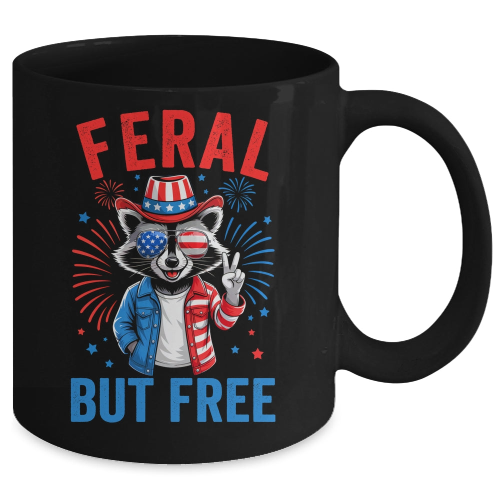 Funny Feral But Free USA Raccoon 4th Of July Men Women Kids Mug | siriusteestore