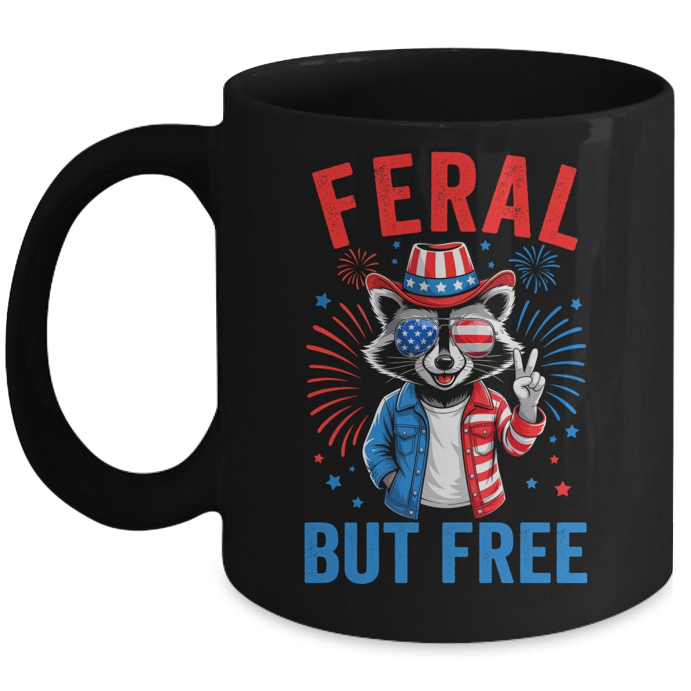 Funny Feral But Free USA Raccoon 4th Of July Men Women Kids Mug | siriusteestore