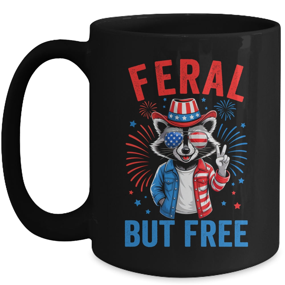 Funny Feral But Free USA Raccoon 4th Of July Men Women Kids Mug | siriusteestore