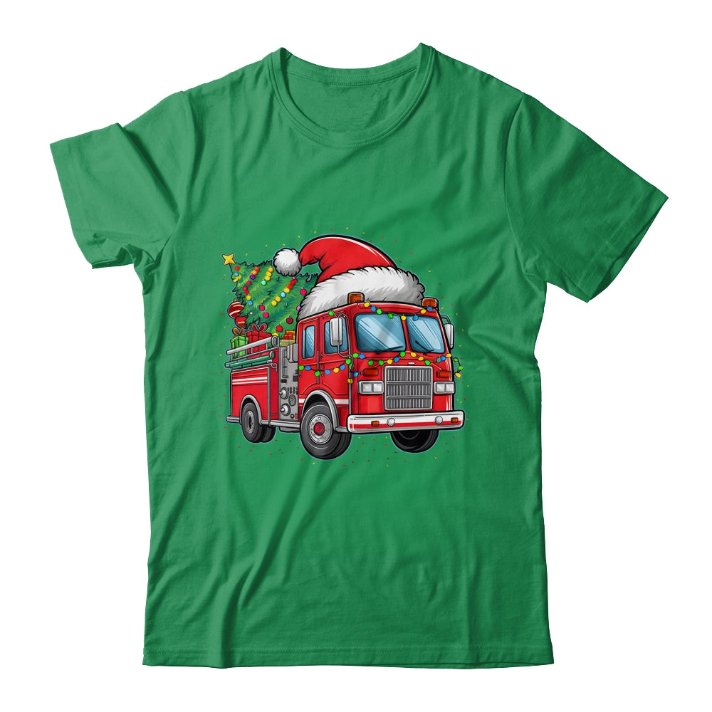 Funny Firetruck Santa Christmas Tree Lights Womens Mens Kids Shirt & Sweatshirt | siriusteestore