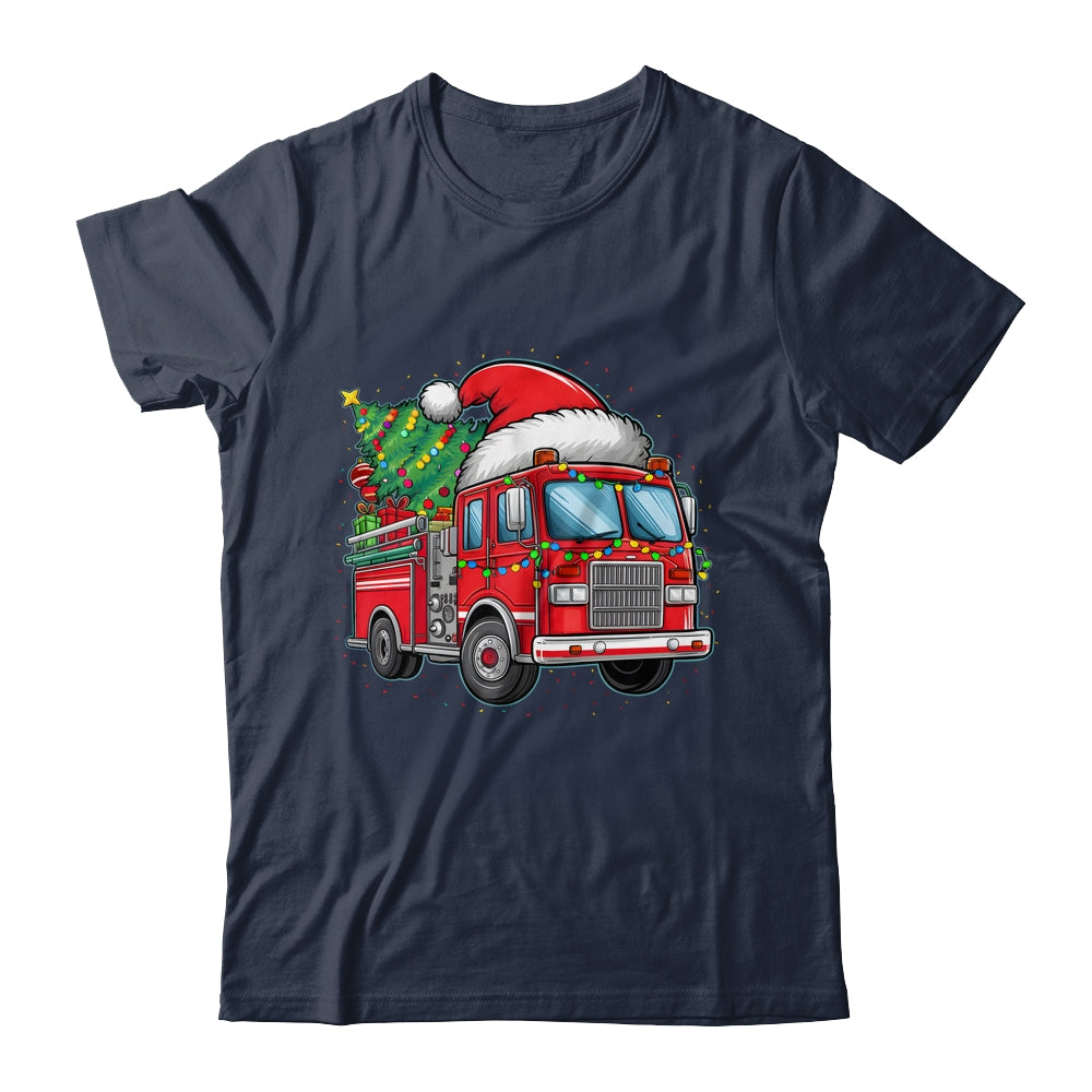 Funny Firetruck Santa Christmas Tree Lights Womens Mens Kids Shirt & Sweatshirt | siriusteestore