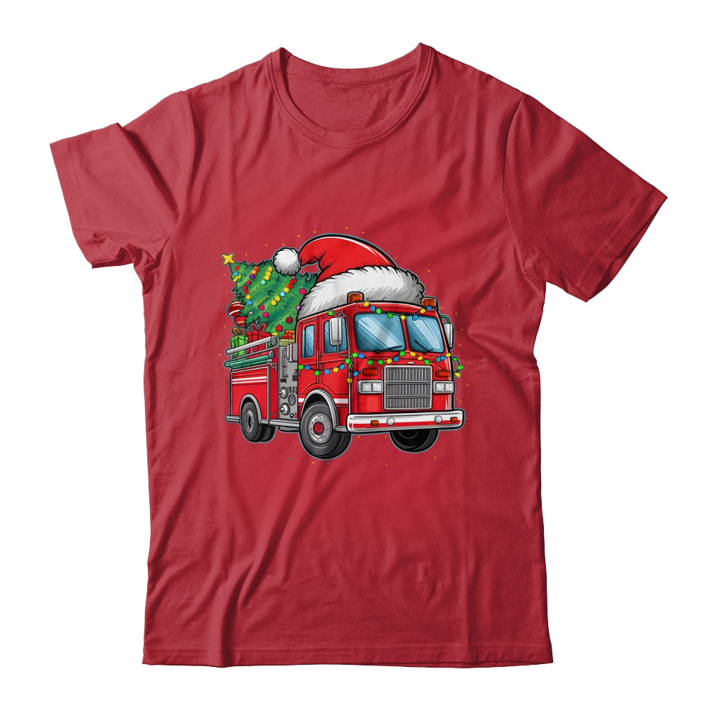 Funny Firetruck Santa Christmas Tree Lights Womens Mens Kids Shirt & Sweatshirt | siriusteestore