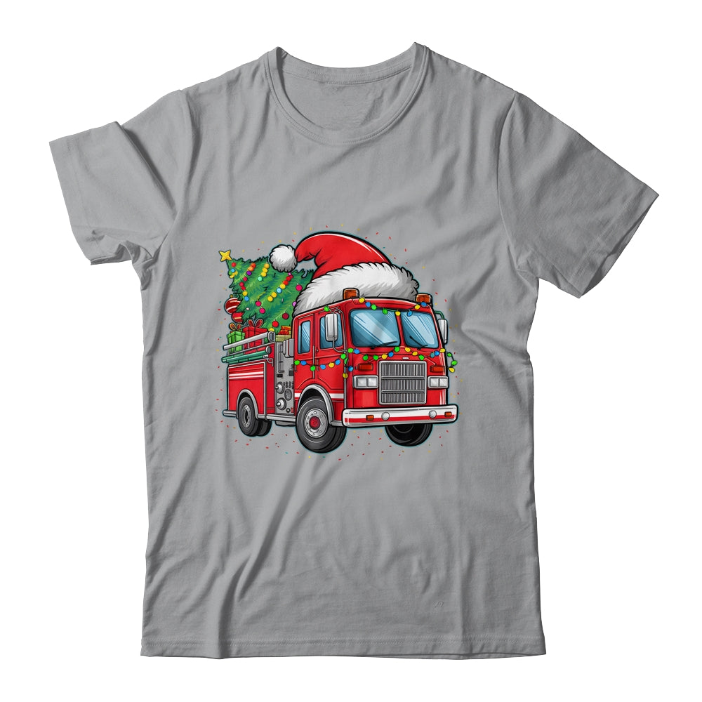 Funny Firetruck Santa Christmas Tree Lights Womens Mens Kids Shirt & Sweatshirt | siriusteestore