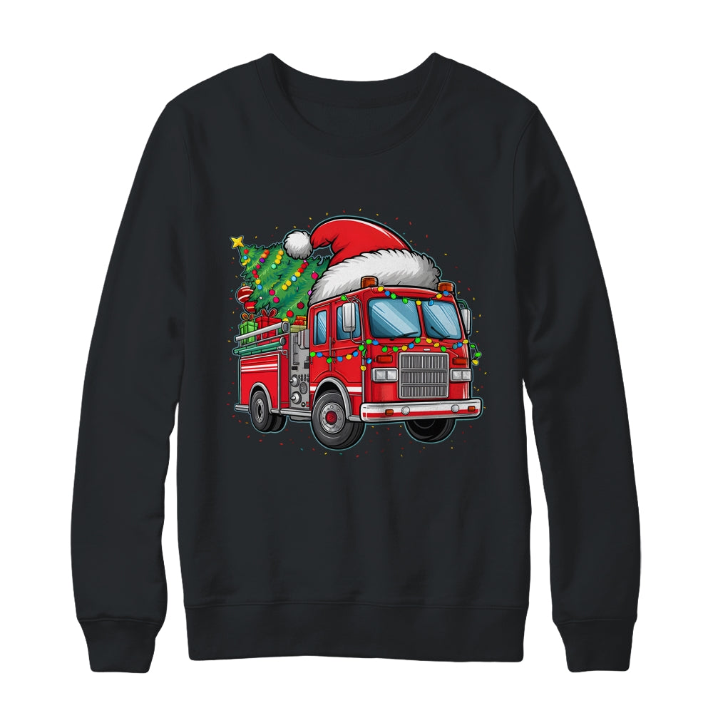 Funny Firetruck Santa Christmas Tree Lights Womens Mens Kids Shirt & Sweatshirt | siriusteestore