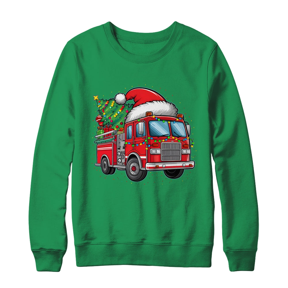 Funny Firetruck Santa Christmas Tree Lights Womens Mens Kids Shirt & Sweatshirt | siriusteestore