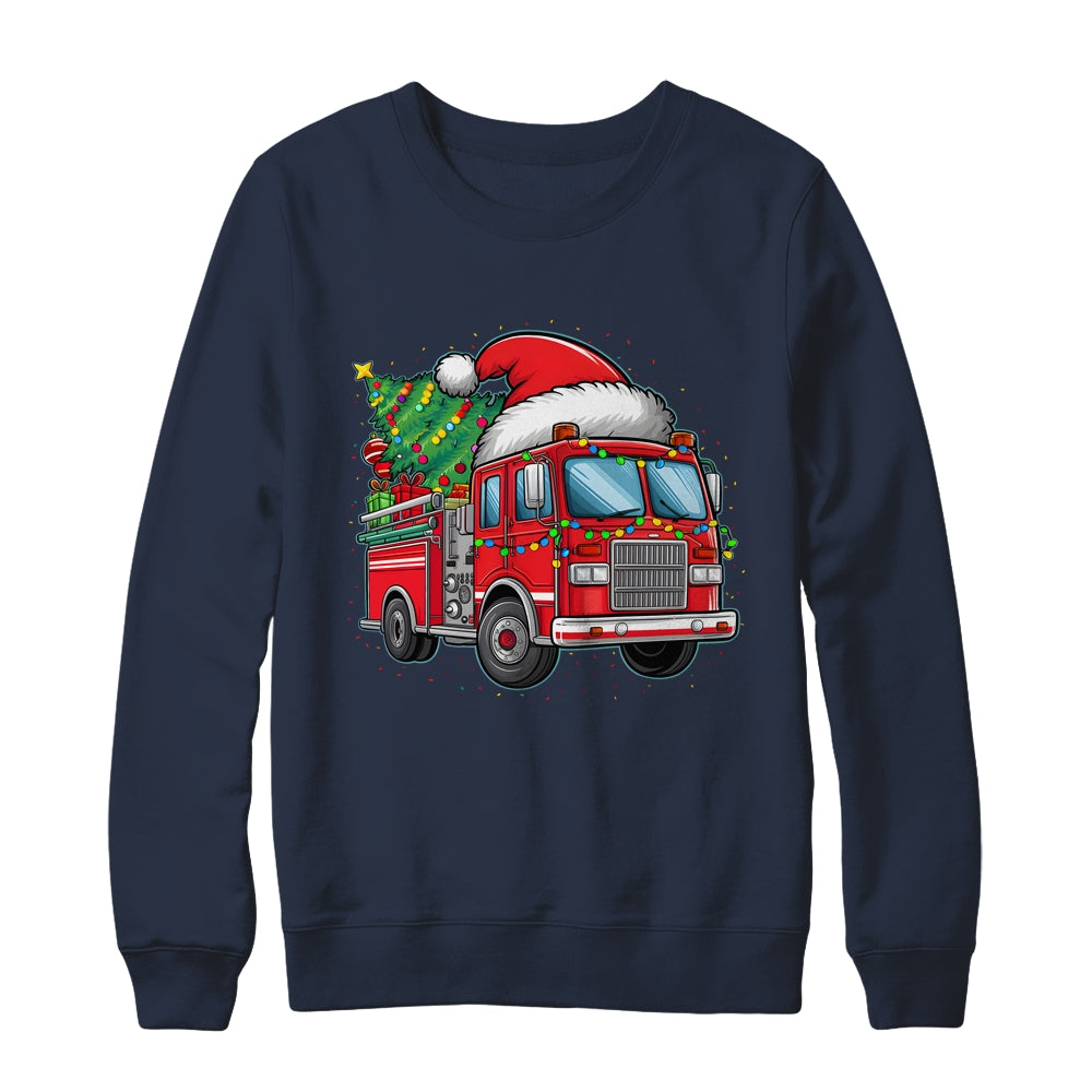 Funny Firetruck Santa Christmas Tree Lights Womens Mens Kids Shirt & Sweatshirt | siriusteestore