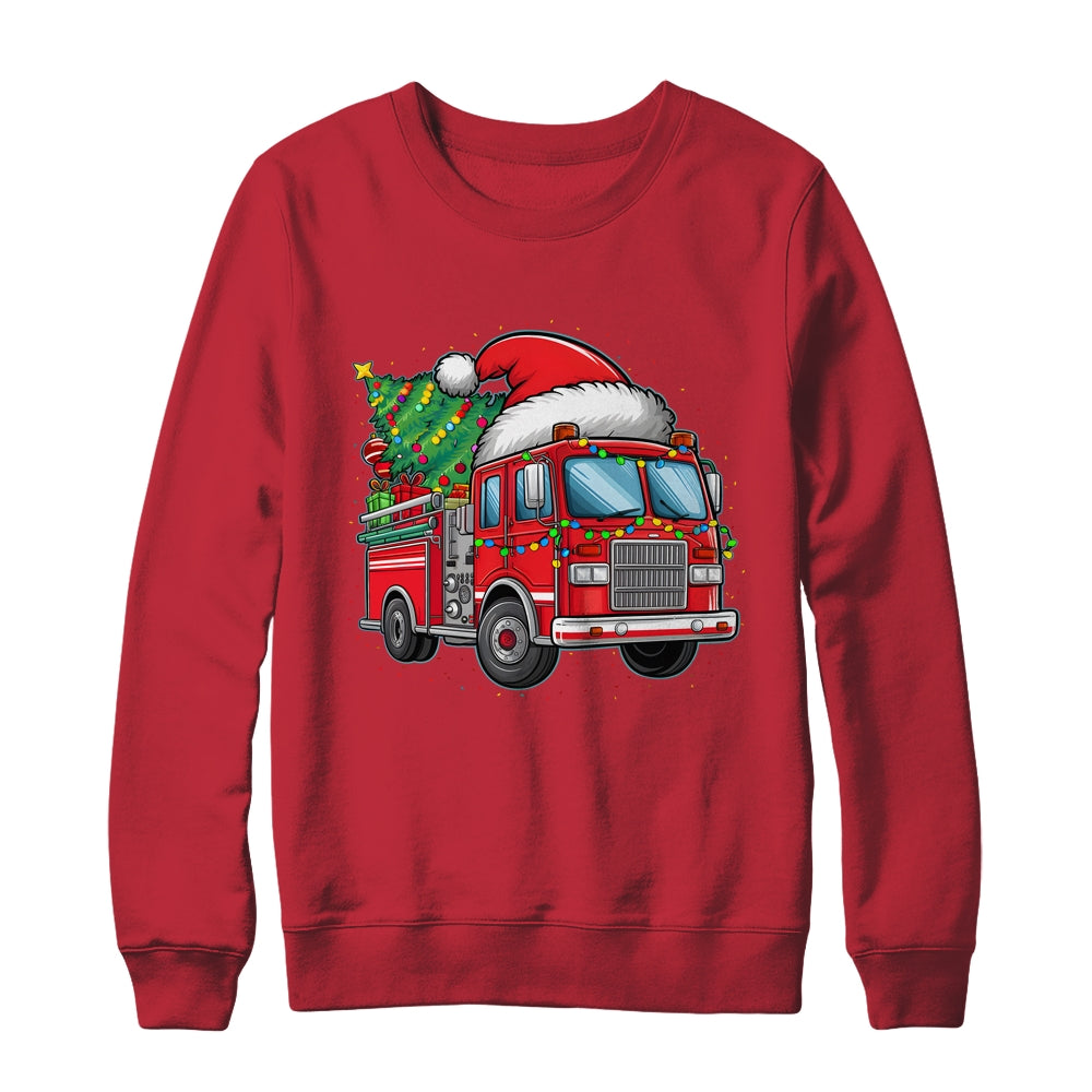 Funny Firetruck Santa Christmas Tree Lights Womens Mens Kids Shirt & Sweatshirt | siriusteestore