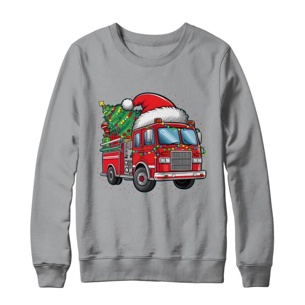 Funny Firetruck Santa Christmas Tree Lights Womens Mens Kids Shirt & Sweatshirt | siriusteestore