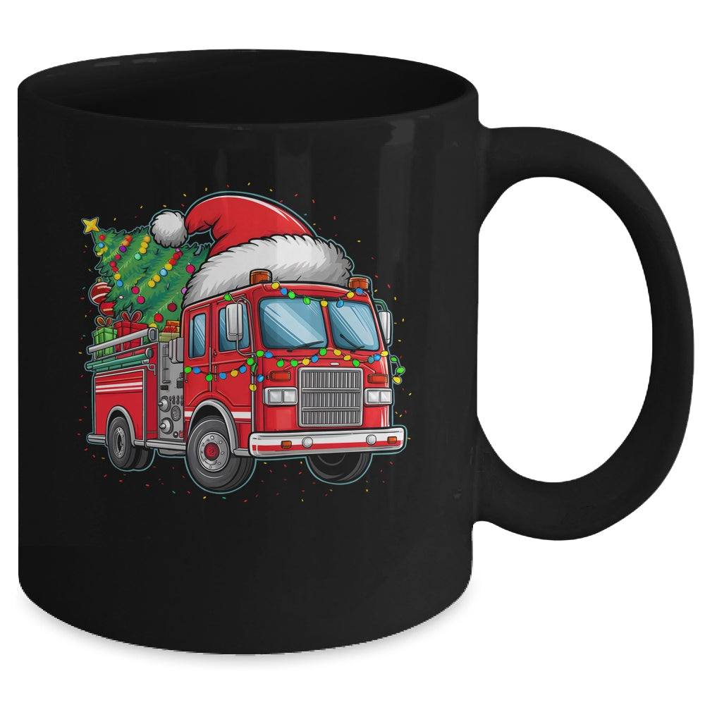 Funny Firetruck Santa Christmas Tree Lights Womens Mens Kids Mug | siriusteestore