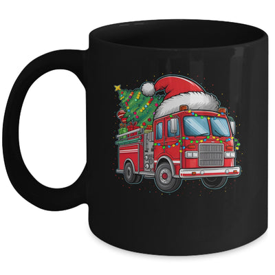Funny Firetruck Santa Christmas Tree Lights Womens Mens Kids Mug | siriusteestore
