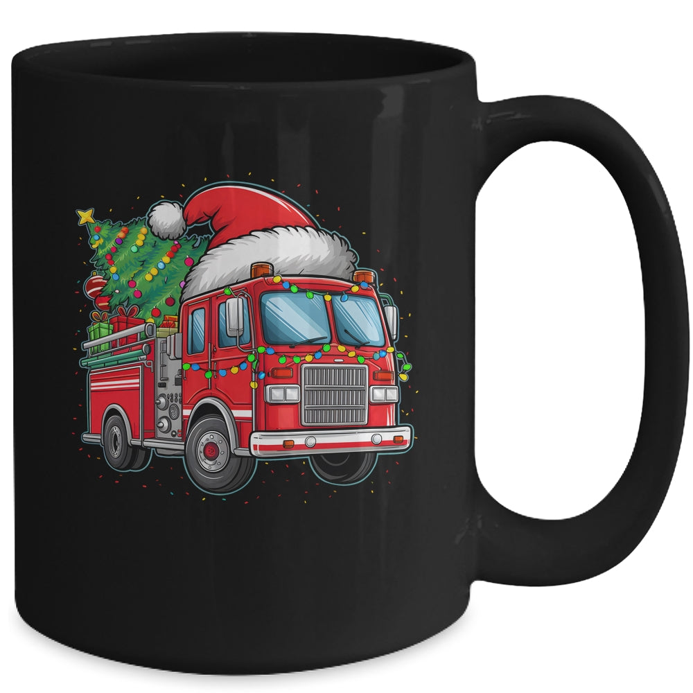 Funny Firetruck Santa Christmas Tree Lights Womens Mens Kids Mug | siriusteestore