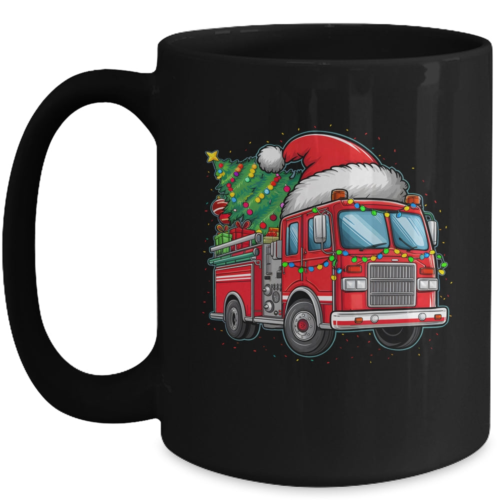Funny Firetruck Santa Christmas Tree Lights Womens Mens Kids Mug | siriusteestore