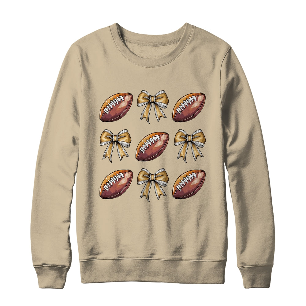 Funny Game Day Football Retro Coquette Bow Football Mama Shirt & Sweatshirt | siriusteestore