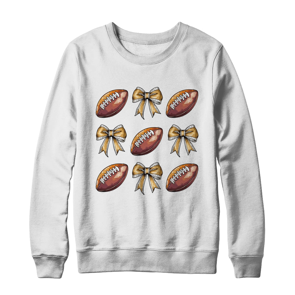 Funny Game Day Football Retro Coquette Bow Football Mama Shirt & Sweatshirt | siriusteestore