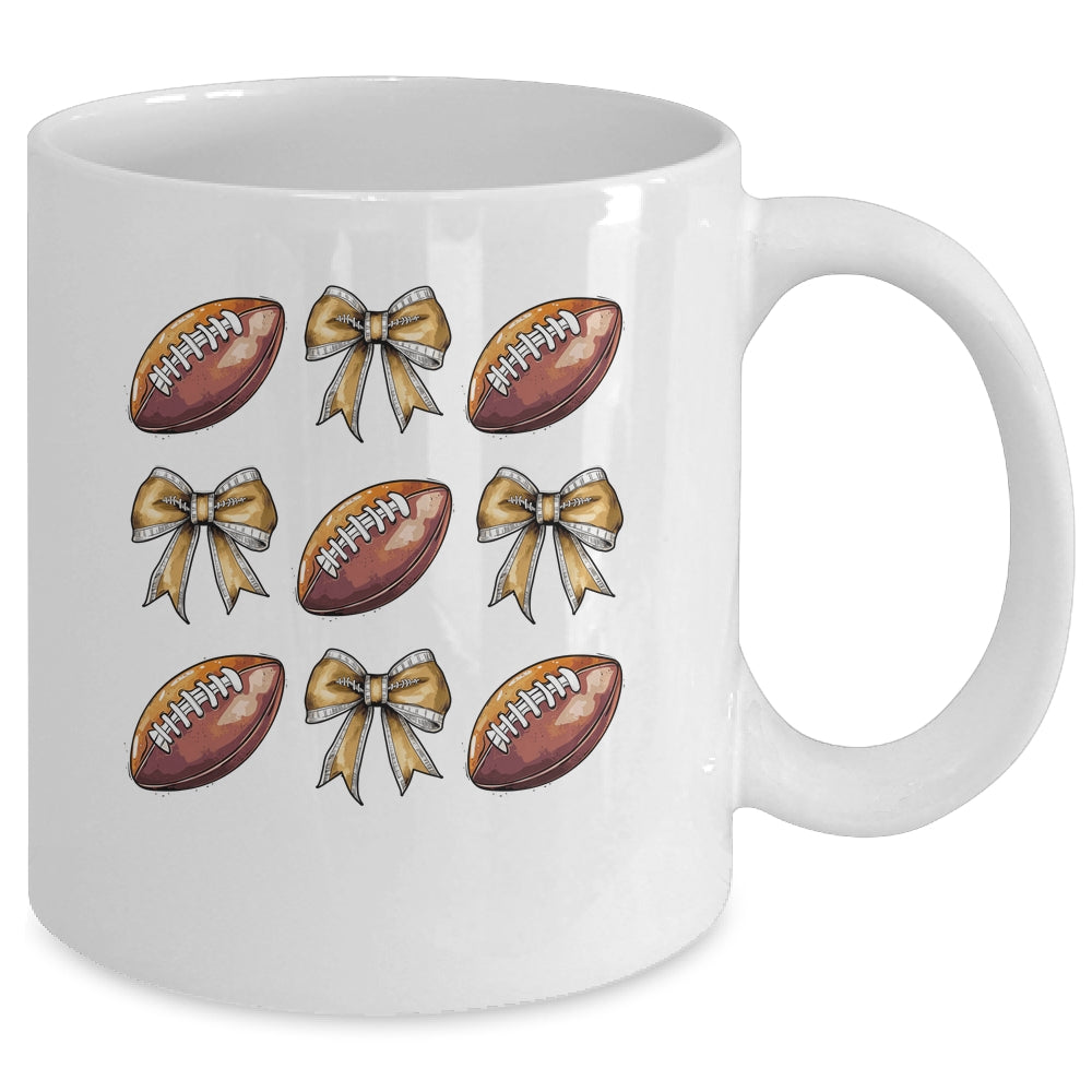 Funny Game Day Football Retro Coquette Bow Football Mama Mug | siriusteestore