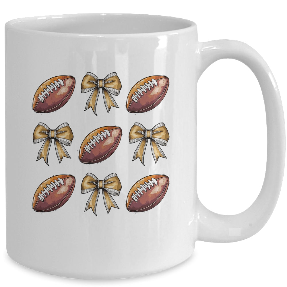 Funny Game Day Football Retro Coquette Bow Football Mama Mug | siriusteestore