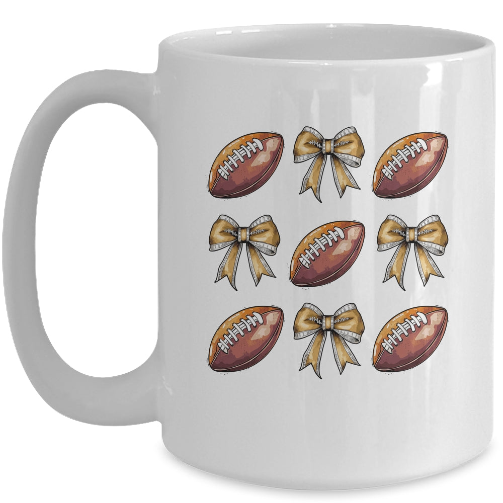 Funny Game Day Football Retro Coquette Bow Football Mama Mug | siriusteestore