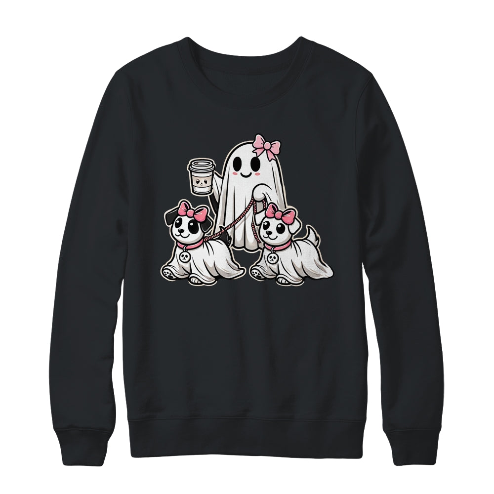 Funny Ghost Walking Dog Spooky Season Halloween Coquette Shirt & Sweatshirt | siriusteestore
