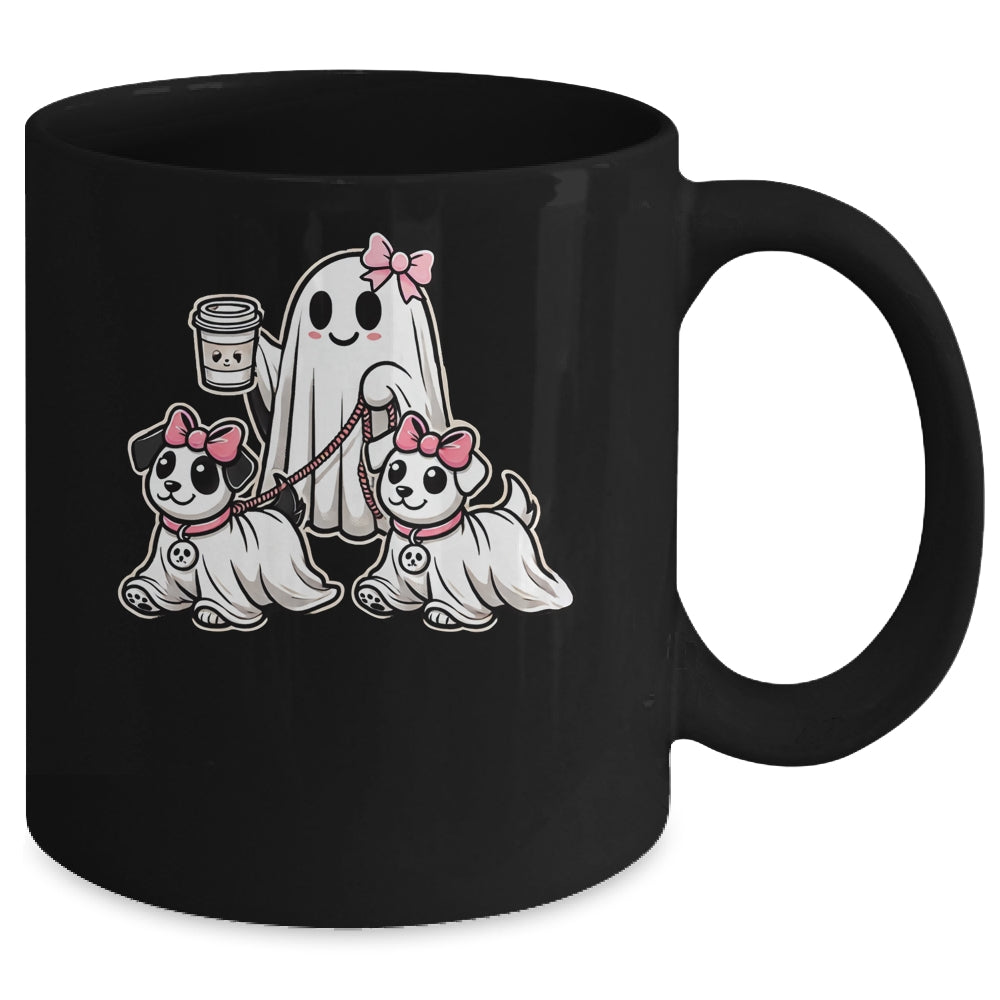 Funny Ghost Walking Dog Spooky Season Halloween Coquette Mug | siriusteestore
