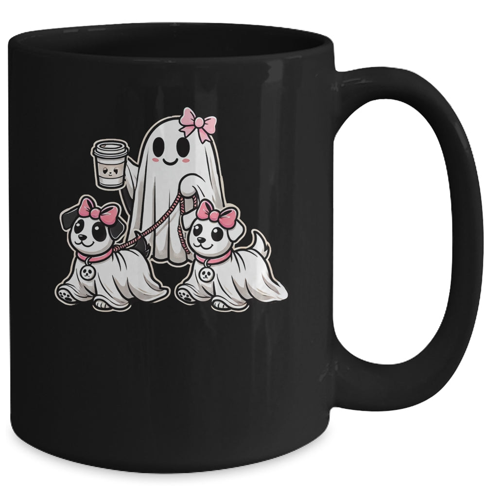 Funny Ghost Walking Dog Spooky Season Halloween Coquette Mug | siriusteestore