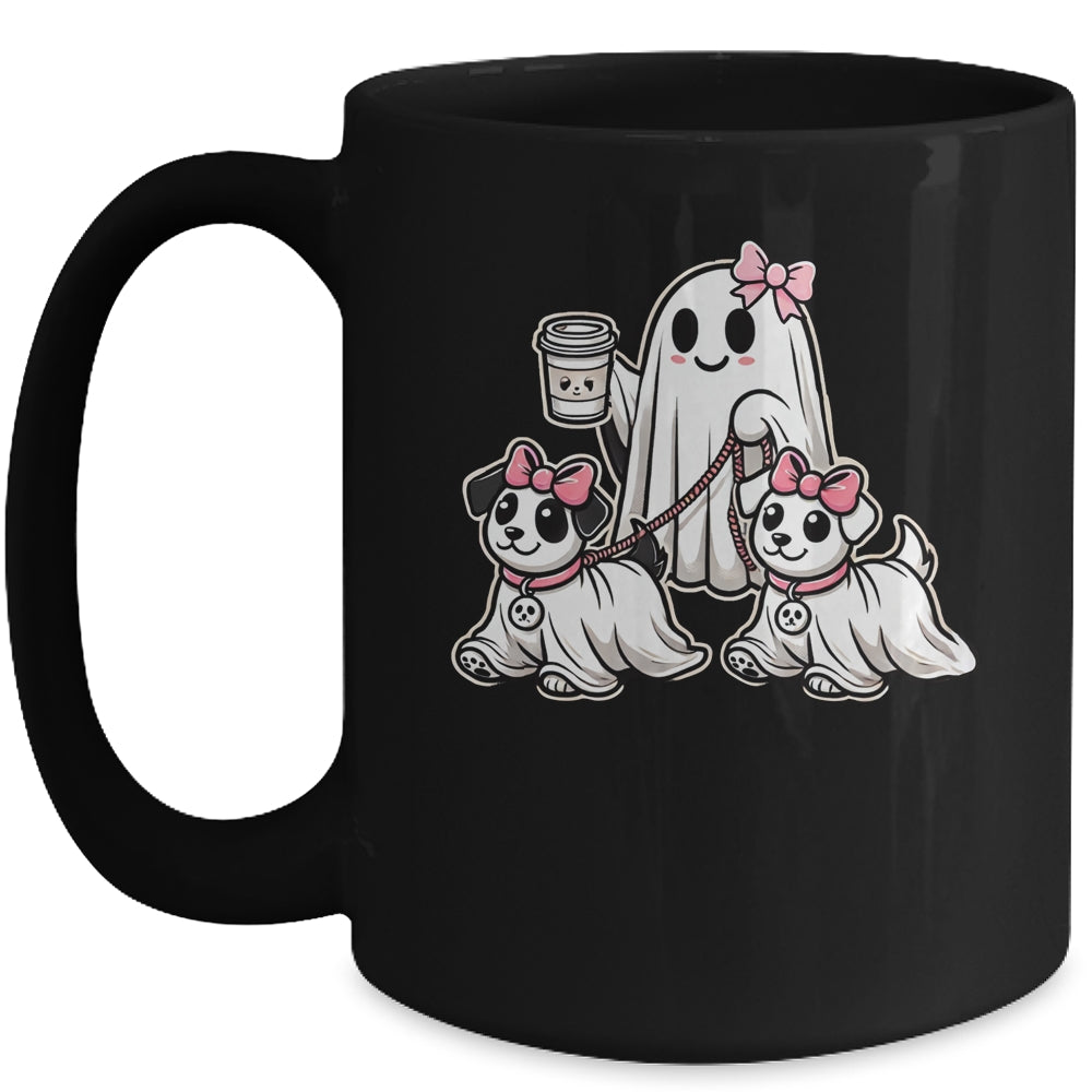 Funny Ghost Walking Dog Spooky Season Halloween Coquette Mug | siriusteestore