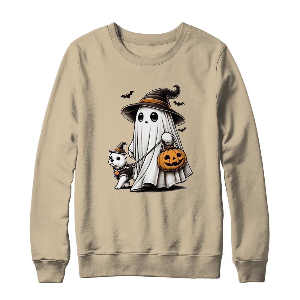 Funny Ghost Walking Dog Spooky Season Halloween Costume Shirt & Sweatshirt | siriusteestore