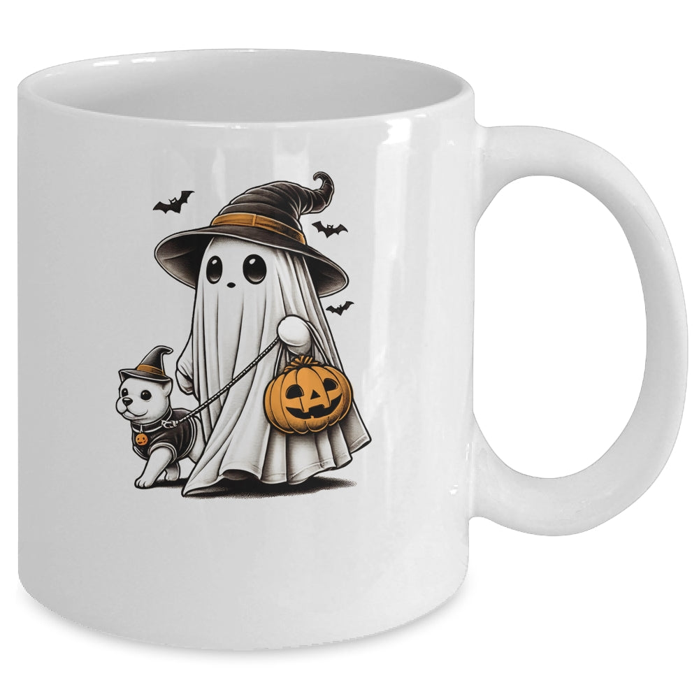 Funny Ghost Walking Dog Spooky Season Halloween Costume Mug | siriusteestore