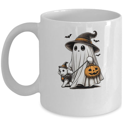 Funny Ghost Walking Dog Spooky Season Halloween Costume Mug | siriusteestore