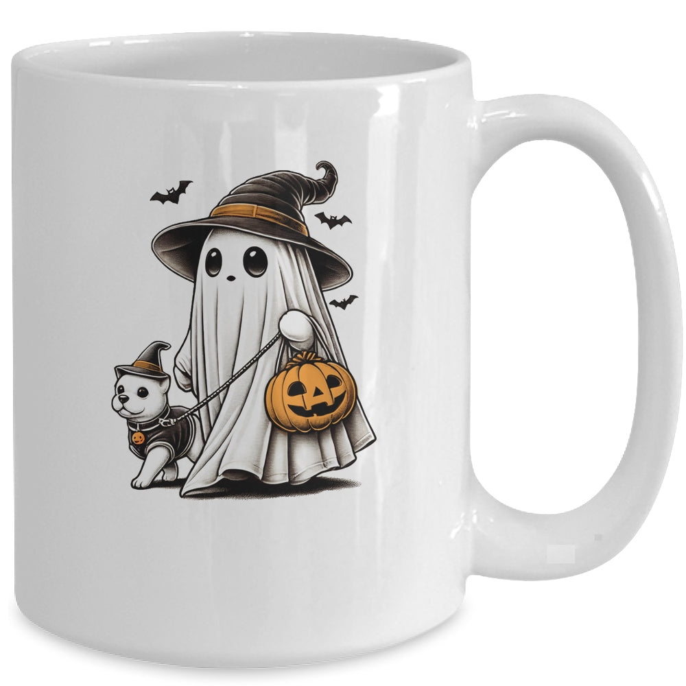 Funny Ghost Walking Dog Spooky Season Halloween Costume Mug | siriusteestore