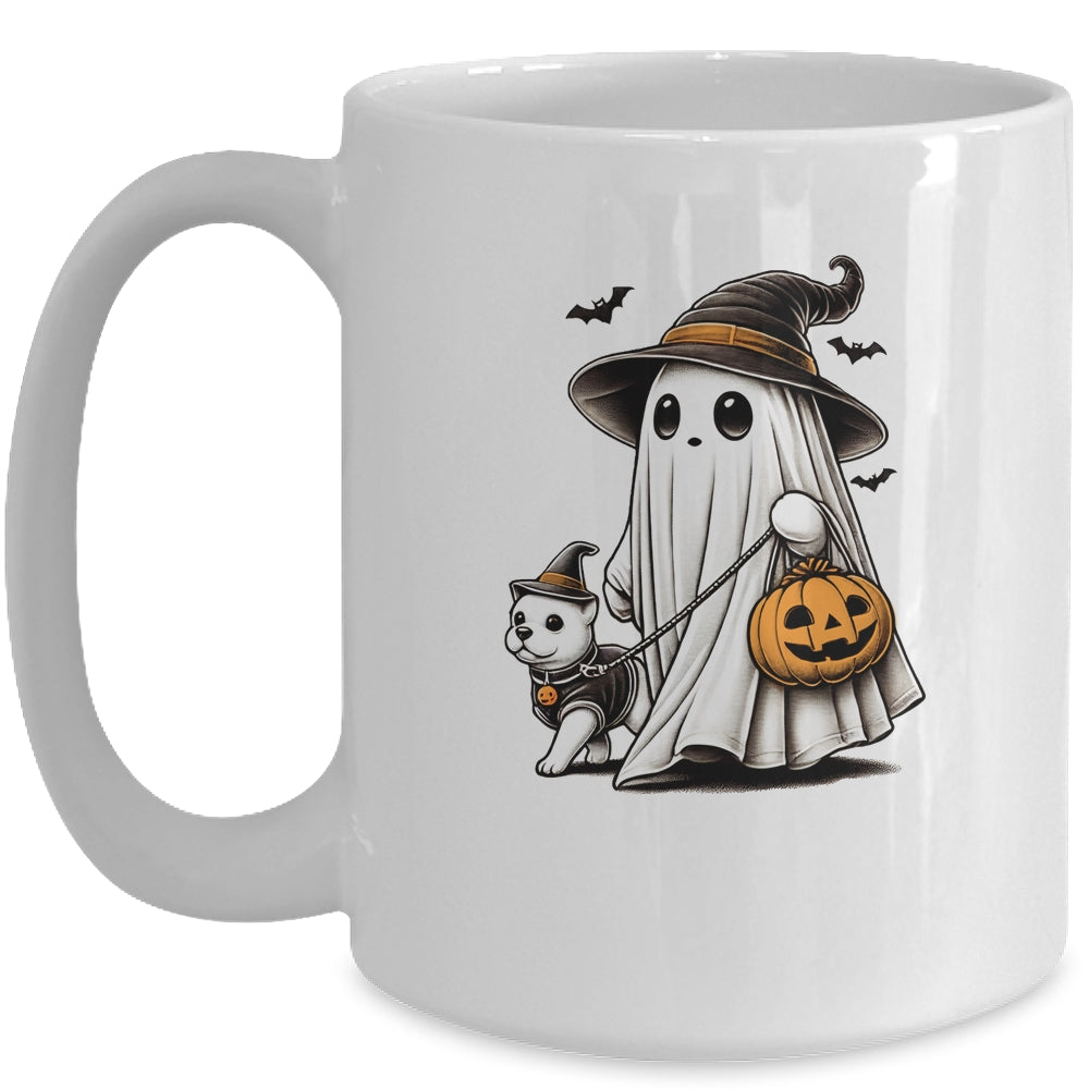 Funny Ghost Walking Dog Spooky Season Halloween Costume Mug | siriusteestore