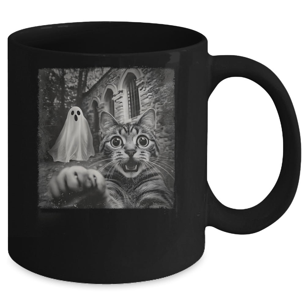 Funny Halloween Cat Selfie With Spooky Ghost Cat Lovers Mug | siriusteestore