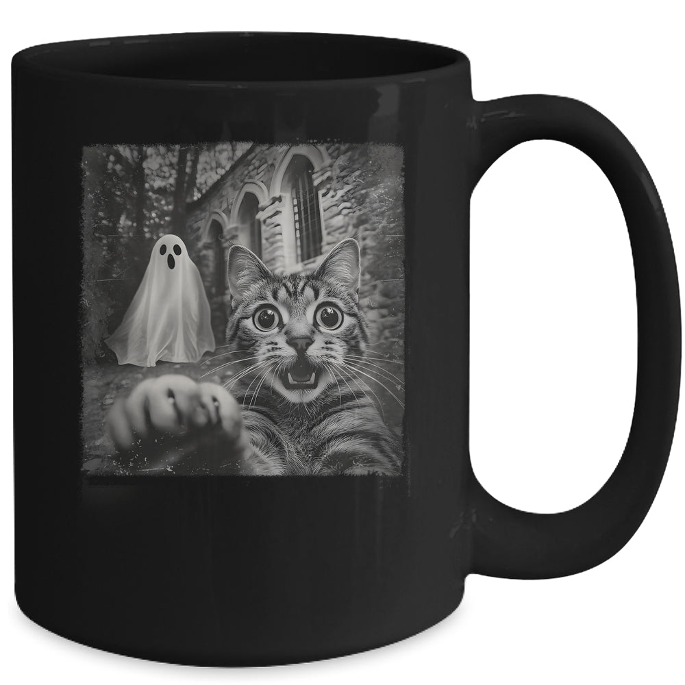 Funny Halloween Cat Selfie With Spooky Ghost Cat Lovers Mug | siriusteestore