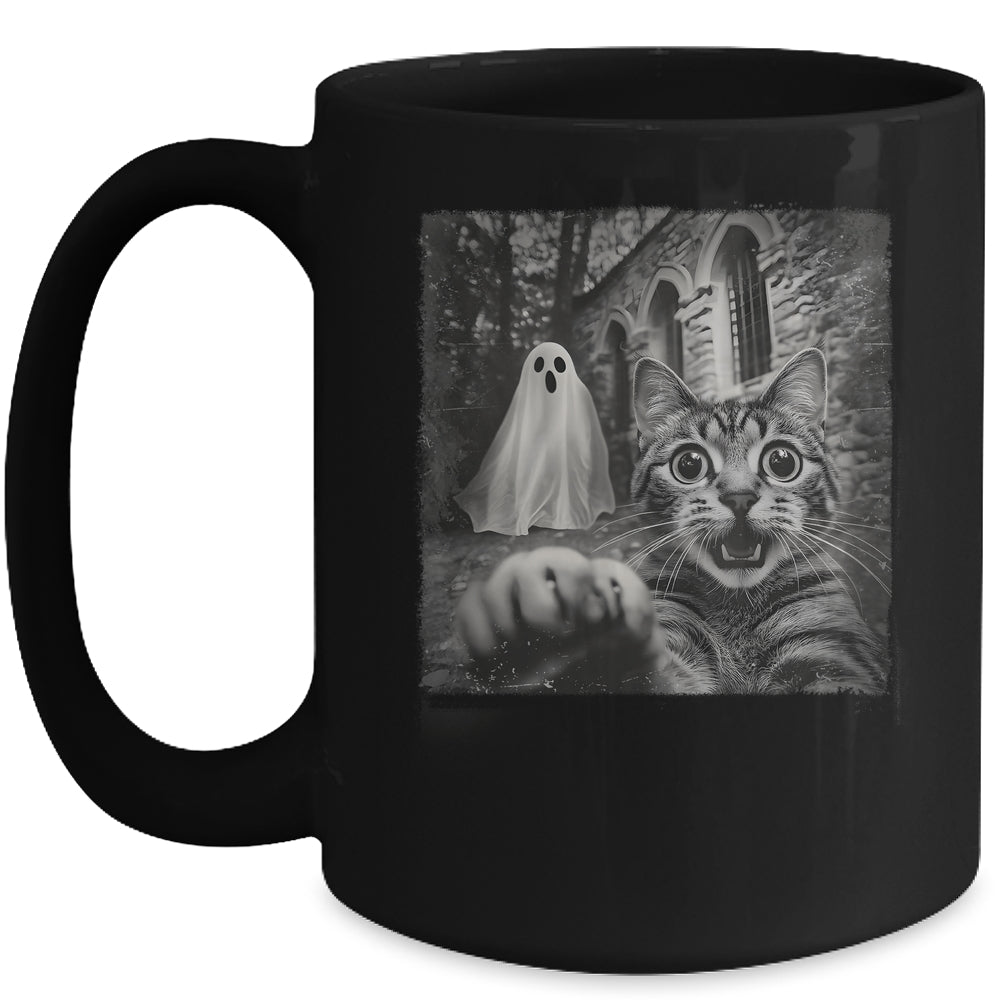 Funny Halloween Cat Selfie With Spooky Ghost Cat Lovers Mug | siriusteestore