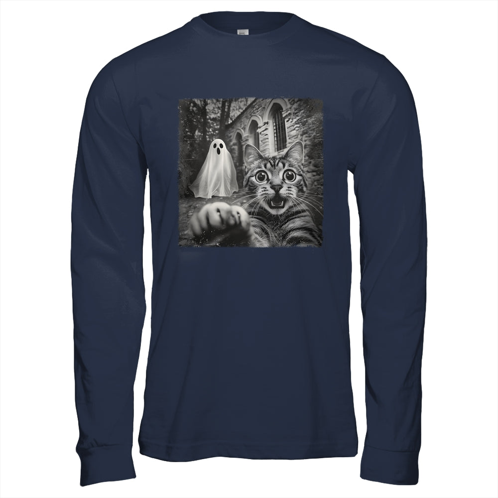 Funny Halloween Cat Selfie With Spooky Ghost Cat Lovers Shirt & Hoodie | siriusteestore