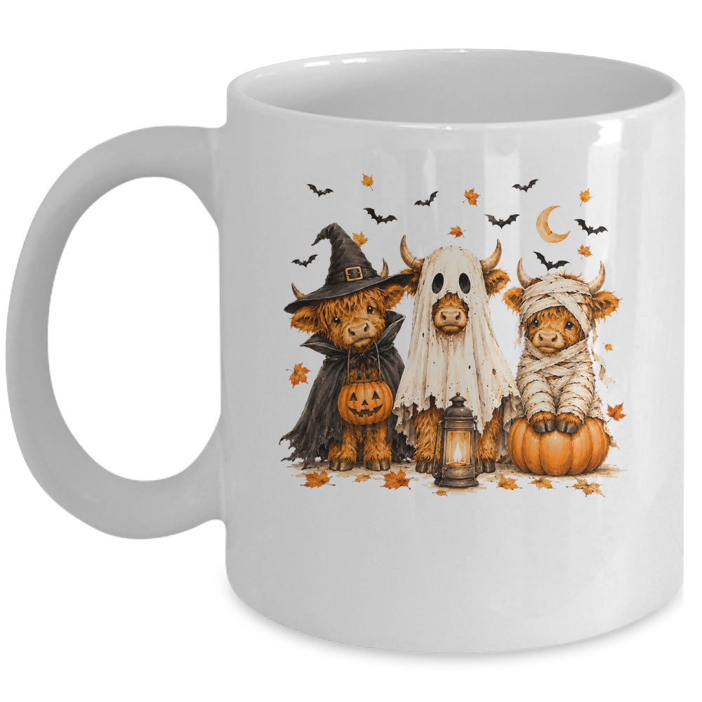 Funny Halloween Highland Cow Cute Pumpkin Spooky Season Mug | siriusteestore